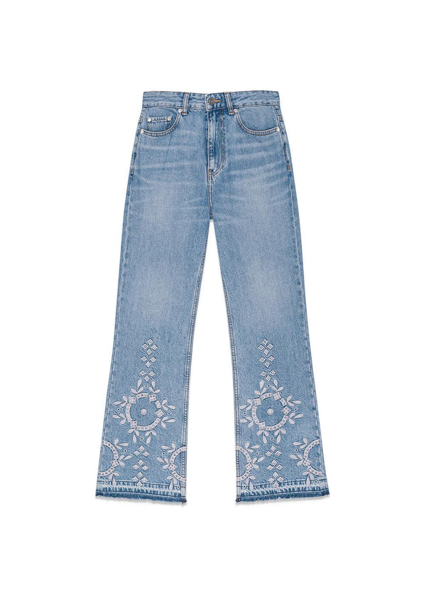Broderie Anglaise Denim Betzy Cropped - Light Blue Stone