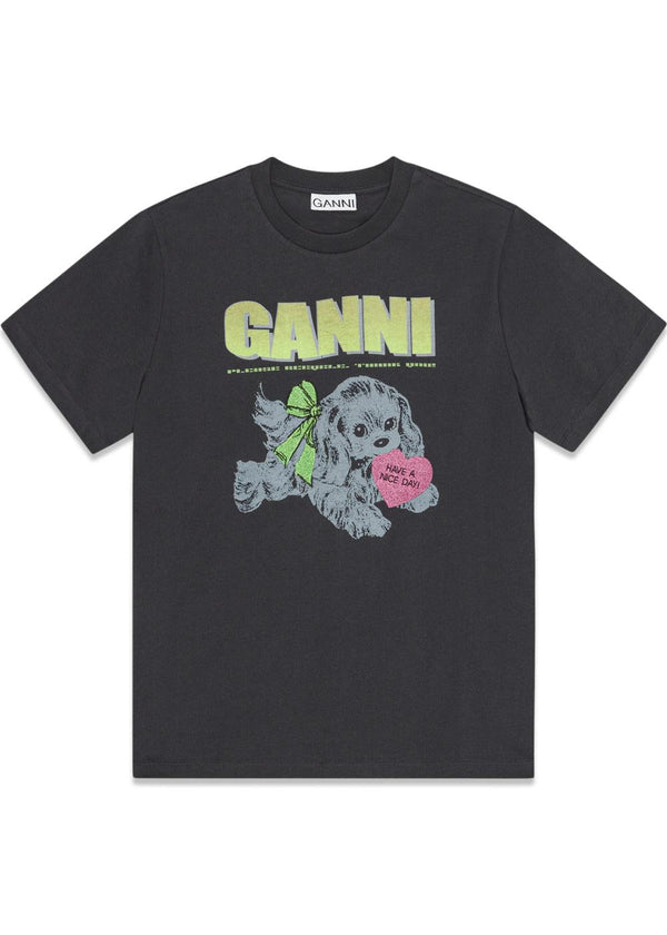 Basic Cotton Jersey Neon Puppy T-shirt - Phantom-T-shirts-Ganni-Butler Loftet