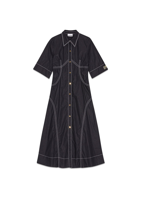 Cotton Poplin Long Shirt Dress - Black