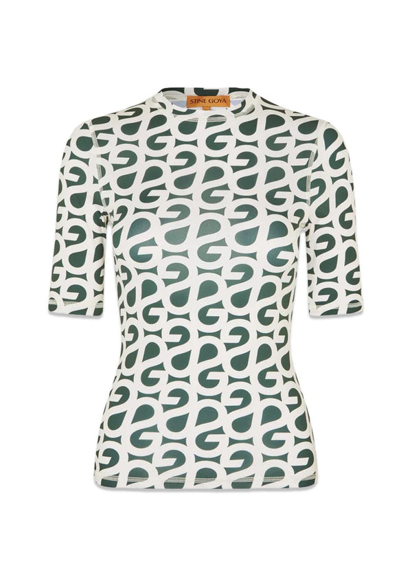 ELASTIC SHORT SLEEVE T-SHIRT - Forest Green Logo-T-shirts-Stine Goya-Butler Loftet