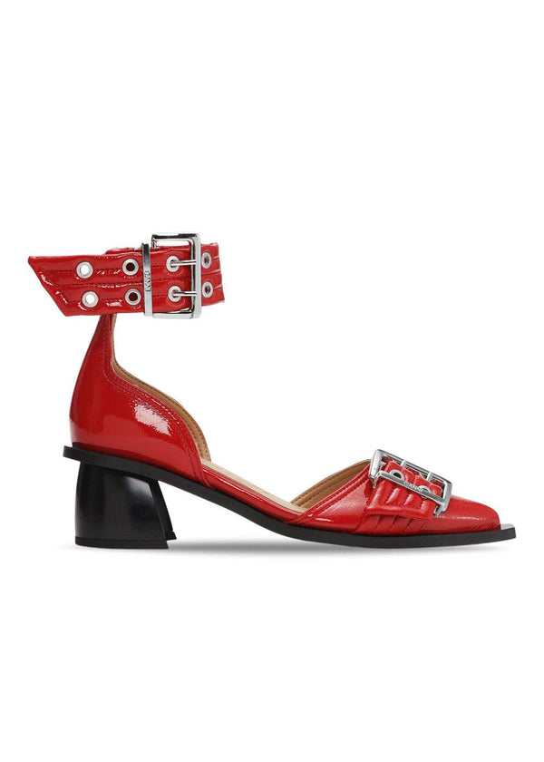 Feminine Buckle Open Cut Pump Naplack - Racing Red-Shoes-Ganni-Butler Loftet