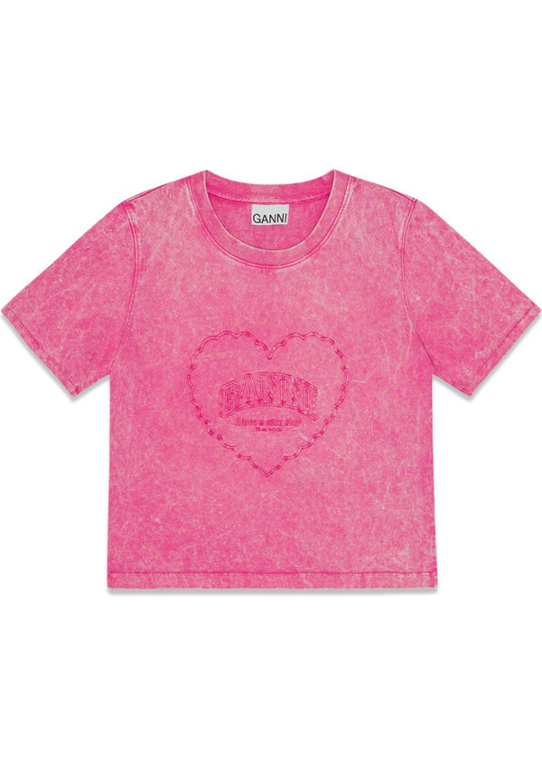 Heavy Cotton Heart T-shirt - Hot Pink-T-shirts-Ganni-Butler Loftet