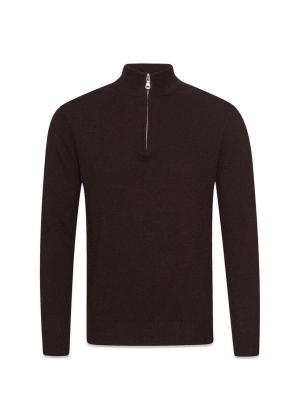 Patton Half Zip - Brown Flannel-Knitwear-Oscar Jacobson-Butler Loftet