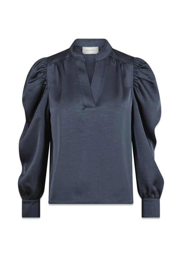 Rosslyn Heavy Sateen Blouse - Midnight Blue-Blouses-Neo Noir-Butler Loftet