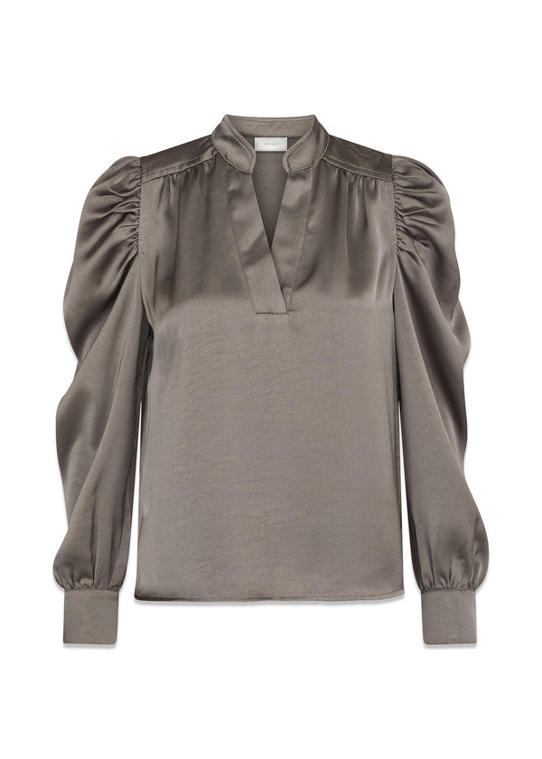 Rosslyn Heavy Sateen Blouse - Warm Grey-Blouses-Neo Noir-Butler Loftet
