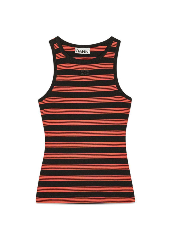 Soft Cotton Rib Striped Tank - Red Alert-Top-Ganni-Butler Loftet