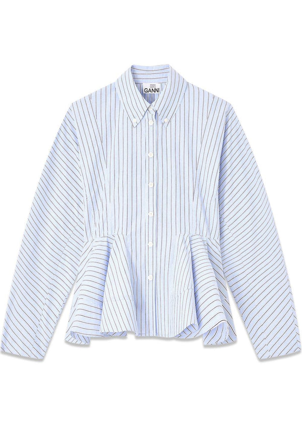 Stripe Cotton Peplum Shirt - Lavender Lustre-Shirts-Ganni-Butler Loftet