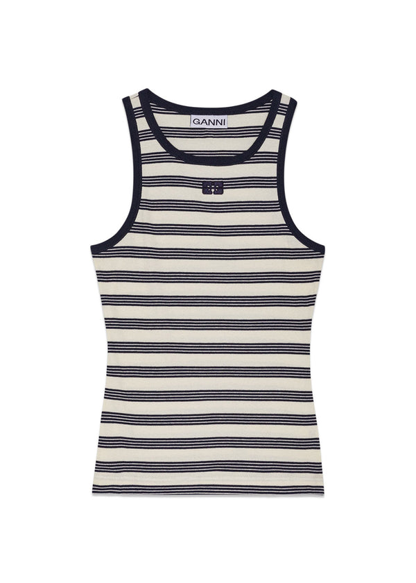Striped Soft Cotton Rib Tank Top - Sky Captain