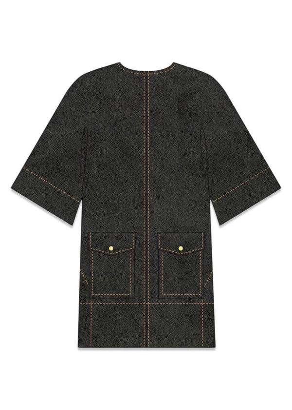 Washed Stretch Cotton Boxy Kimono Mini Dress - Black-Dress-Ganni-Butler Loftet