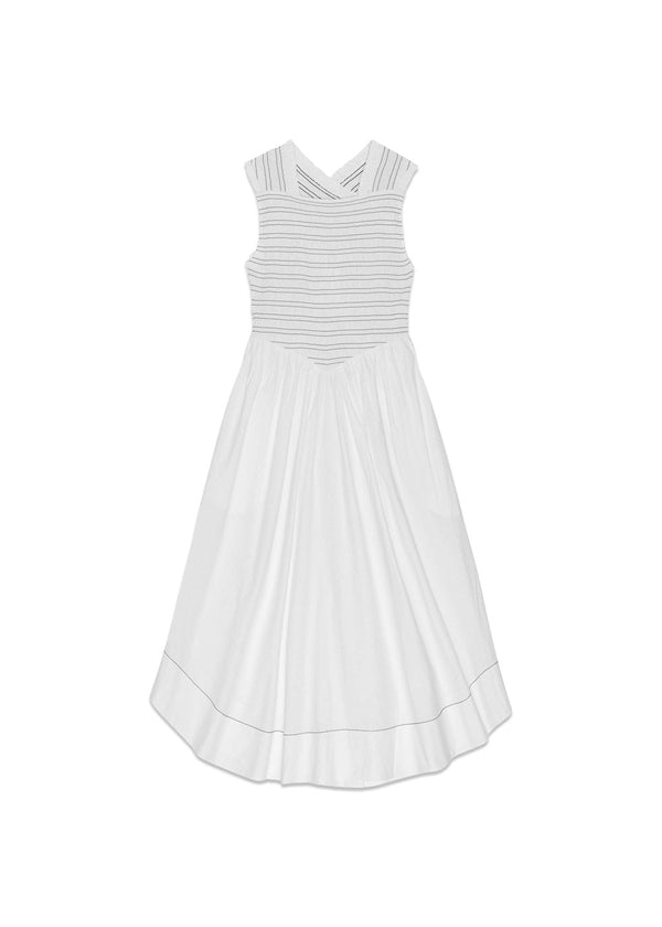 Washed Stretch Cotton Smock Midi Straps Dress - Bright White-Dress-Ganni-Butler Loftet