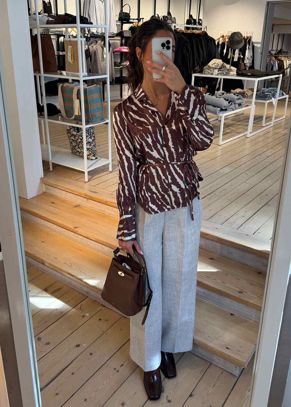 Roushiana LS printed collar shirt - Decadent Choco/Birch