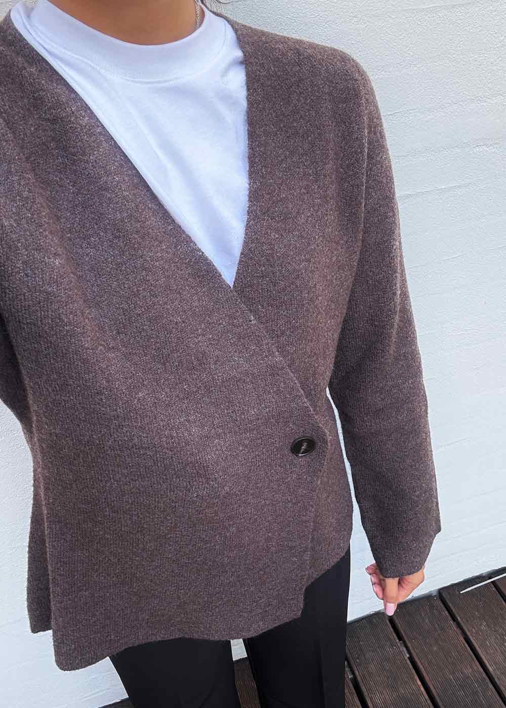 Marie Louise Knit Cardigan - Brown Melange