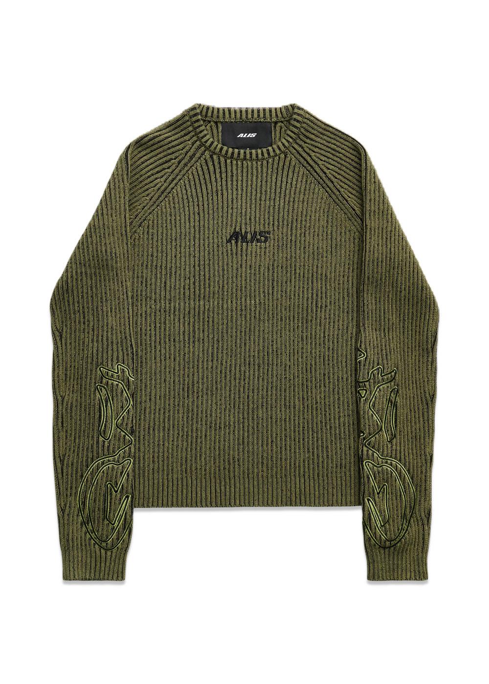 ARIA KNIT SWEAT W/ EMBROIDERY - Olive-Knitwear-ALIS-Butler Loftet