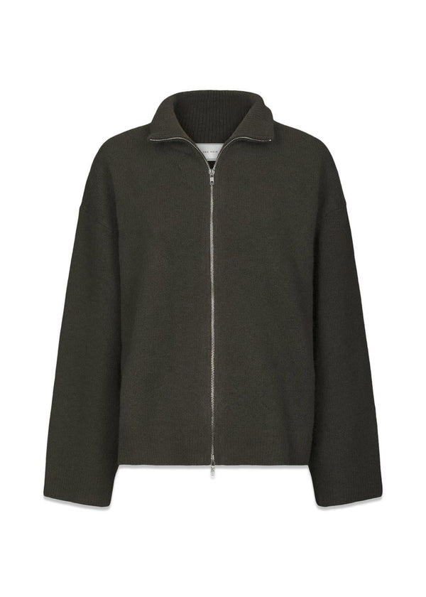 Asley Zip Knit Cardigan - Moss Green-Knitwear-Neo Noir-Butler Loftet