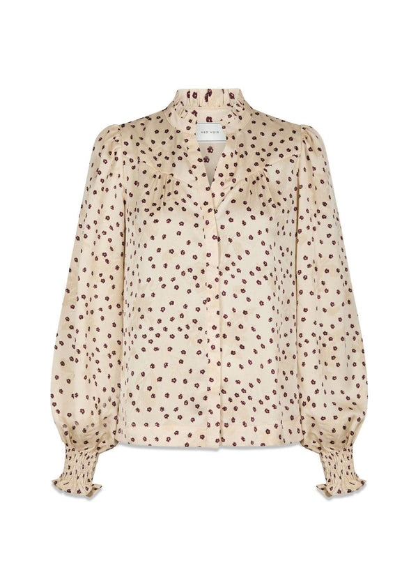 Astrida Flower Jacquard Blouse - Creme-Blouses-Neo Noir-Butler Loftet