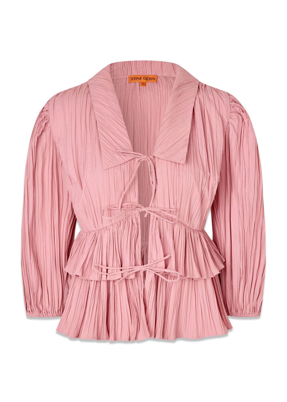 BALLOON SLEEVE TIE TOP - Pink Nectar-Blouses-Stine Goya-Butler Loftet