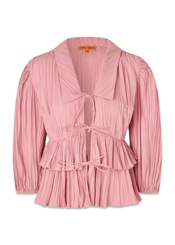 BALLOON SLEEVE TIE TOP - Pink Nectar-Blouses-Stine Goya-Butler Loftet
