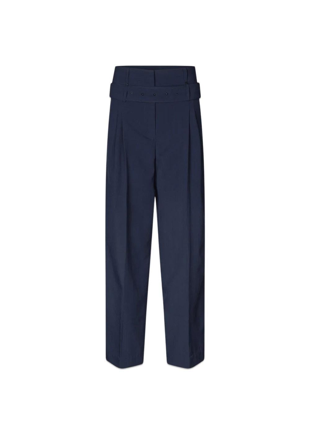 BELTED TAILORED PANTS - Dark Blue-Pants-Stine Goya-Butler Loftet