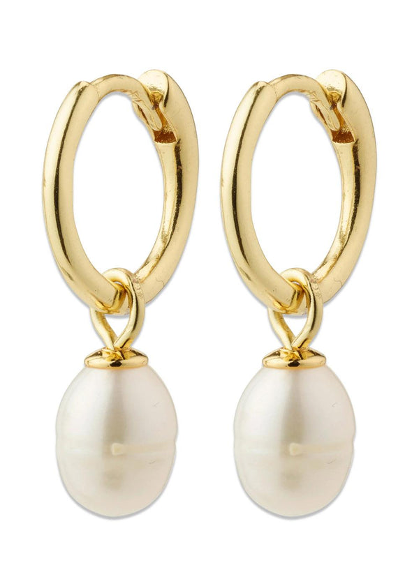 BERTHE pearl hoop earrings gold-plated - Gold Plated-Jewellery-Pilgrim-Butler Loftet