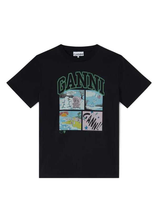 Basic Cotton Jersey Bear Comic Teddy - Phantom-T-shirts-Ganni-Butler Loftet