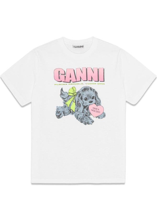 Basic Cotton Jersey Neon Puppy T-shirt - Bright White-T-shirts-Ganni-Butler Loftet