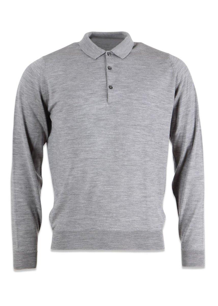 John Smedleys Belper Knitted Polo LS - Silver. Køb strik her.