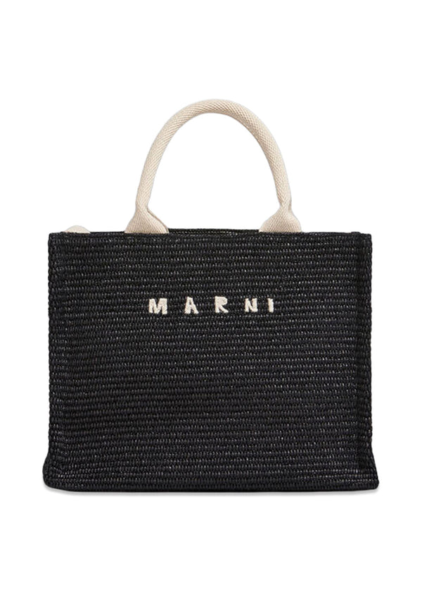 Black raffia-effect Small Tote Bag - Black/Natural