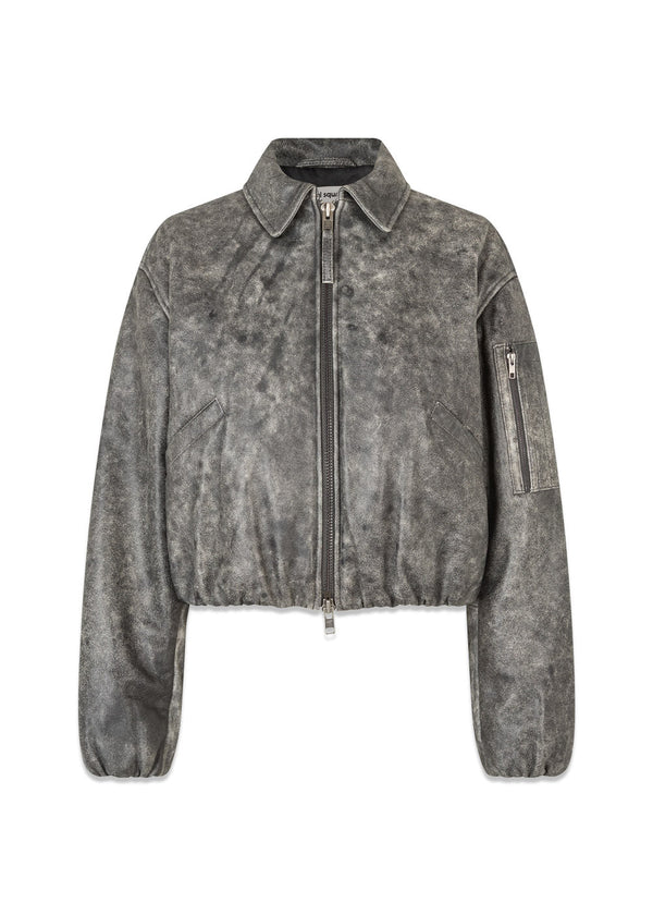 Bold Leather Bomber - Dark Grey Washed