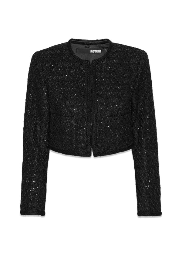 Boucle Crop Jacket - Black-Blazers-Rotate-Butler Loftet