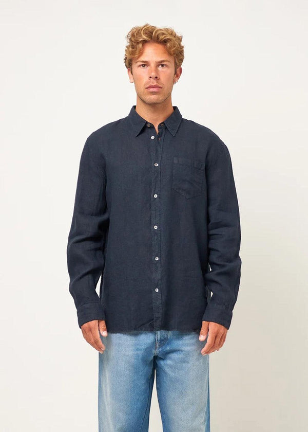 Brook Shirt Linen - Navy-Shirts-STRØM-Butler Loftet