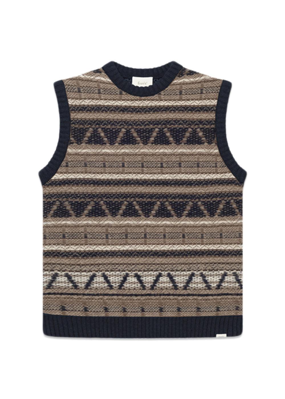 CONE JACQUARD VEST - Navy-Knitwear-Forét-Butler Loftet