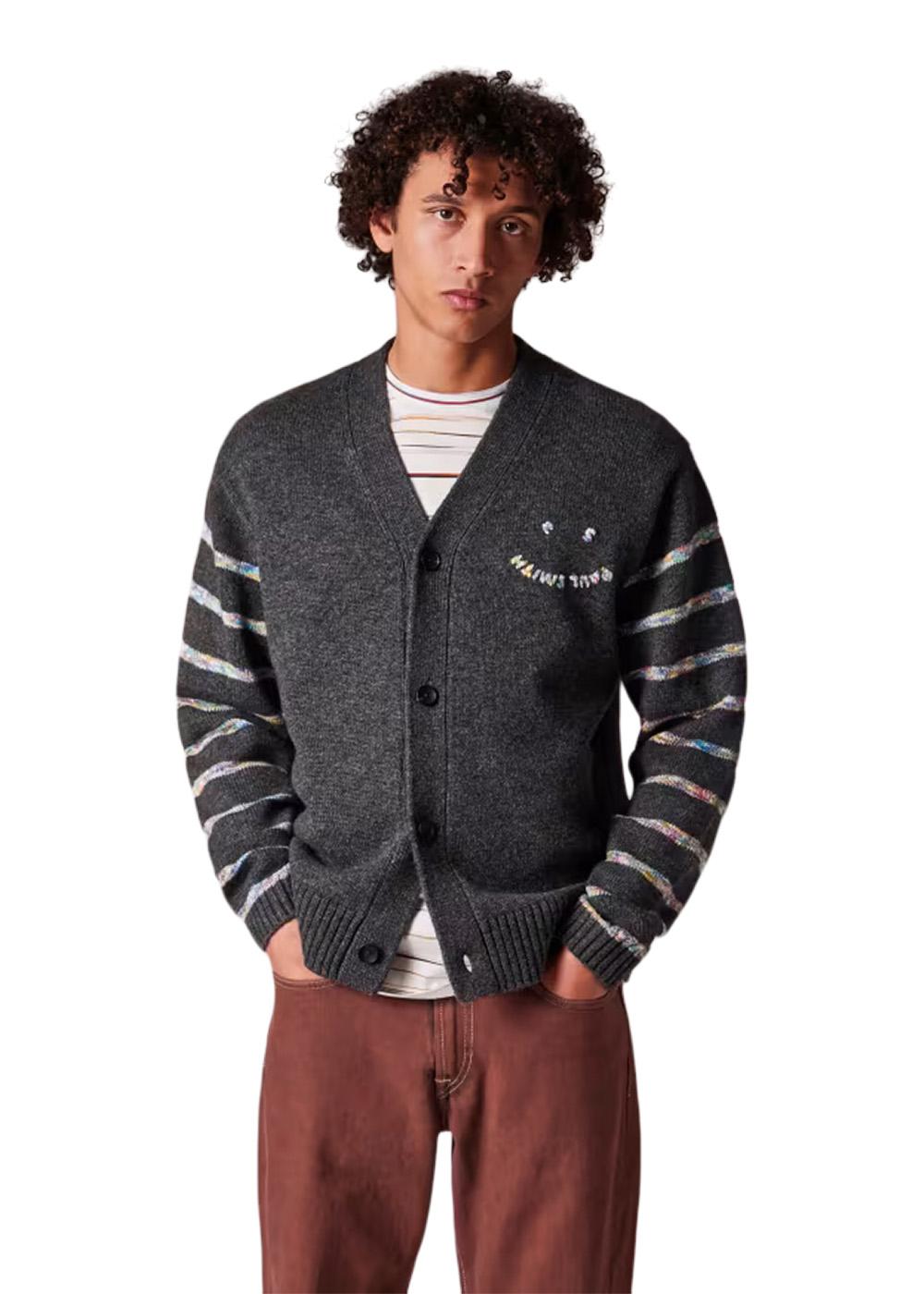 Cardigan Button Thru PS Happy - Black-Knitwear-Paul Smith - PS-Butler Loftet