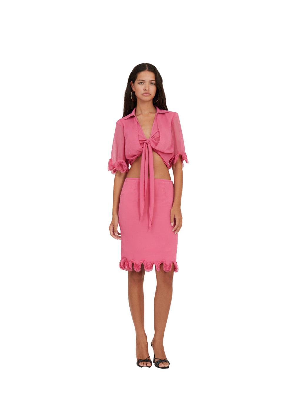Chiffon Tied Top - Carmine Rose (Pink)-Top-Rotate-Butler Loftet