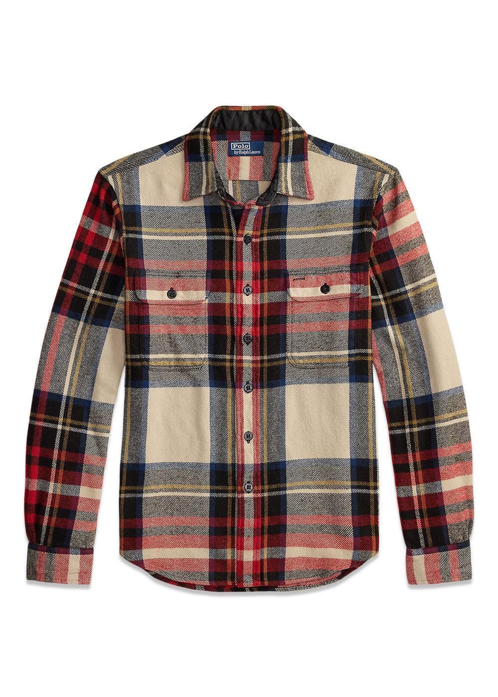 Classic Fit Plaid Flannel Workshirt - Cream Red Multi-Shirts-Ralph Lauren-Butler Loftet