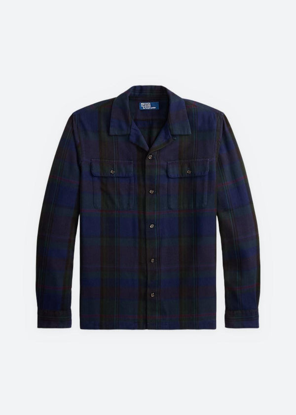 Classic Fit Plaid Suede-Trim Twill Shirt - Olive Royal Multi