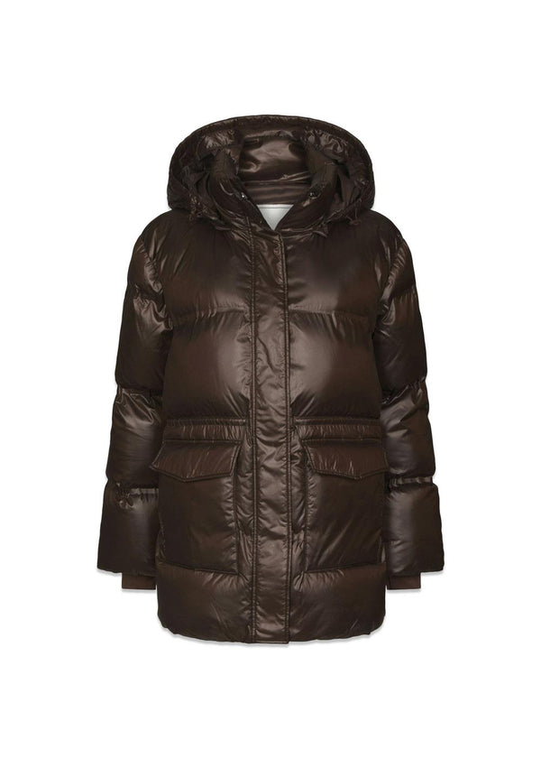 Clotilde Shiny Puffer Jacket - Chocolate Brown-Outerwear-Neo Noir-Butler Loftet