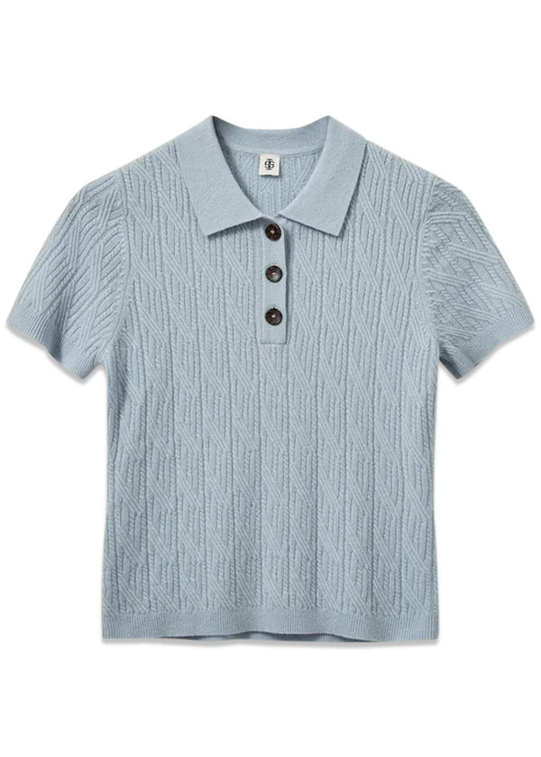 Como Cable Mini Polo - Light Blue-Knitwear-The Garment-Butler Loftet