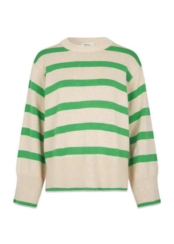 Modströms CorbinMD stripe o-neck - Green Summer Sand Stripe. Køb strik her.