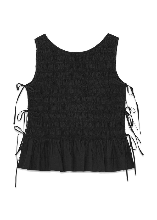 Cotton Poplin Smock Tie String Top - Black-Top-Ganni-Butler Loftet