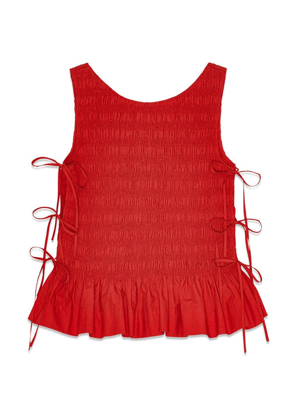 Cotton Poplin Smock Tie String Top - Racing Red-Top-Ganni-Butler Loftet