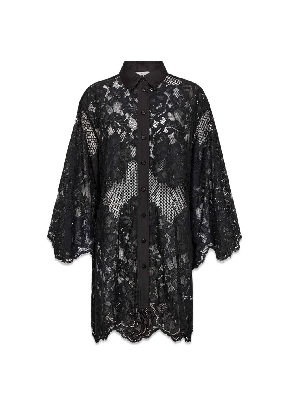 Curvey Lace Hem Midi Shirt - Black-Shirts-HAUTE L’AMITIÉ-Butler Loftet