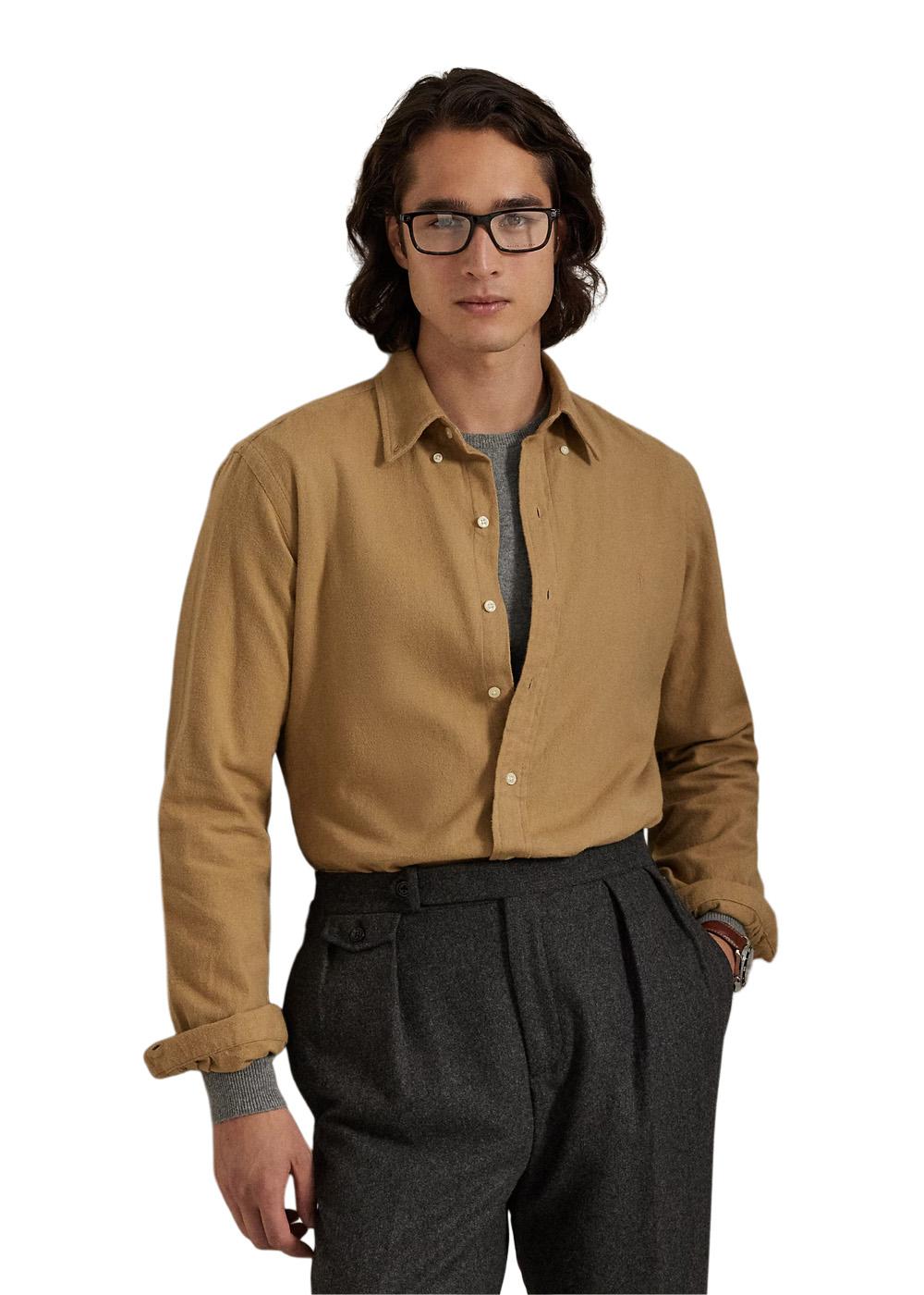 Custom Fit Brushed Flannel Shirt - Khaki-Shirts-Ralph Lauren-Butler Loftet