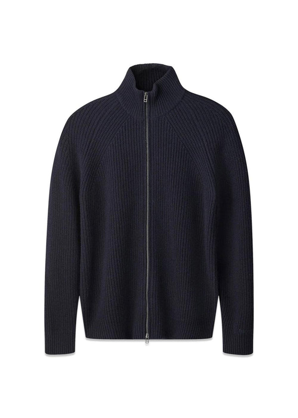 DELTA WOOL ZIP KNIT - Navy-Knitwear-Forét-Butler Loftet
