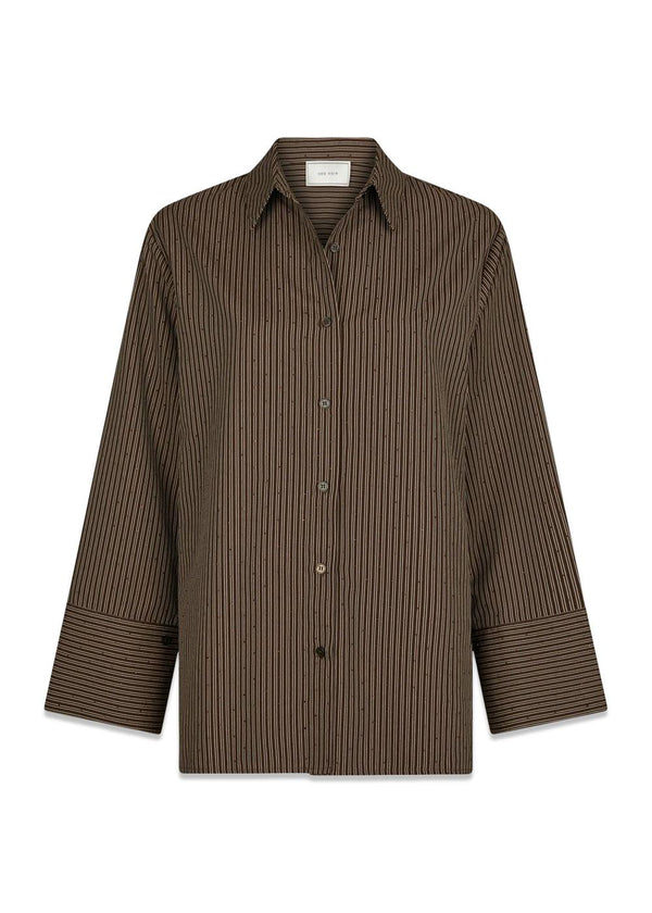 Dita Striped Line Shirt - Dark Brown-Blouses-Neo Noir-Butler Loftet