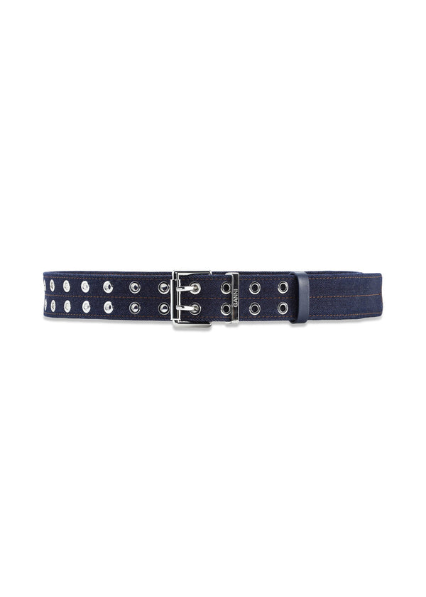 Double Eyelet Belt Denim - Dark Navy-Belts-Ganni-Butler Loftet