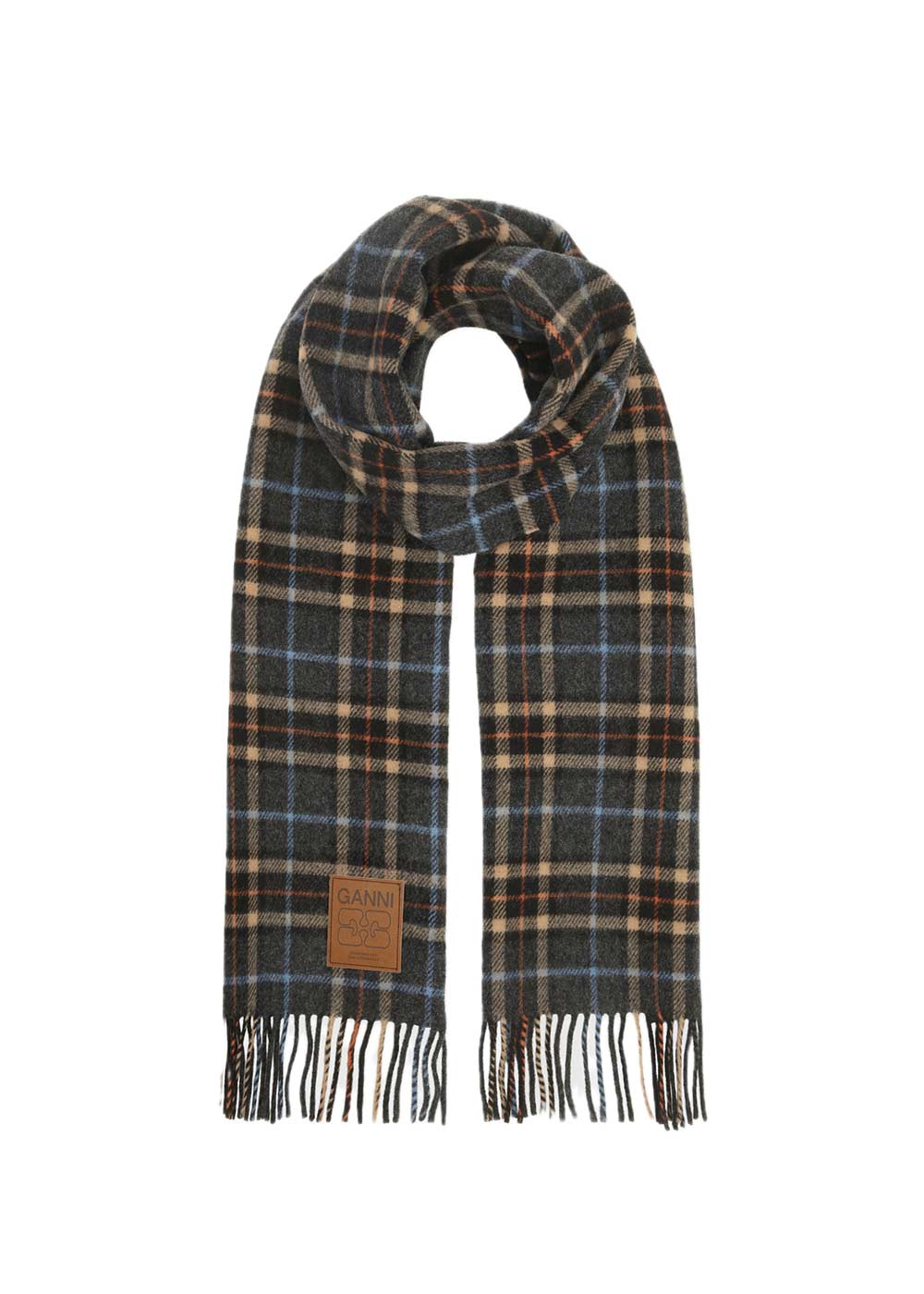 Double Face Wool Check Scarf - Charcoal Grey-Scarf-Ganni-Butler Loftet