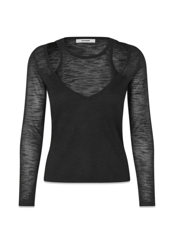 Drama Knit Blouse - Black-Blouses-Oval Square-Butler Loftet