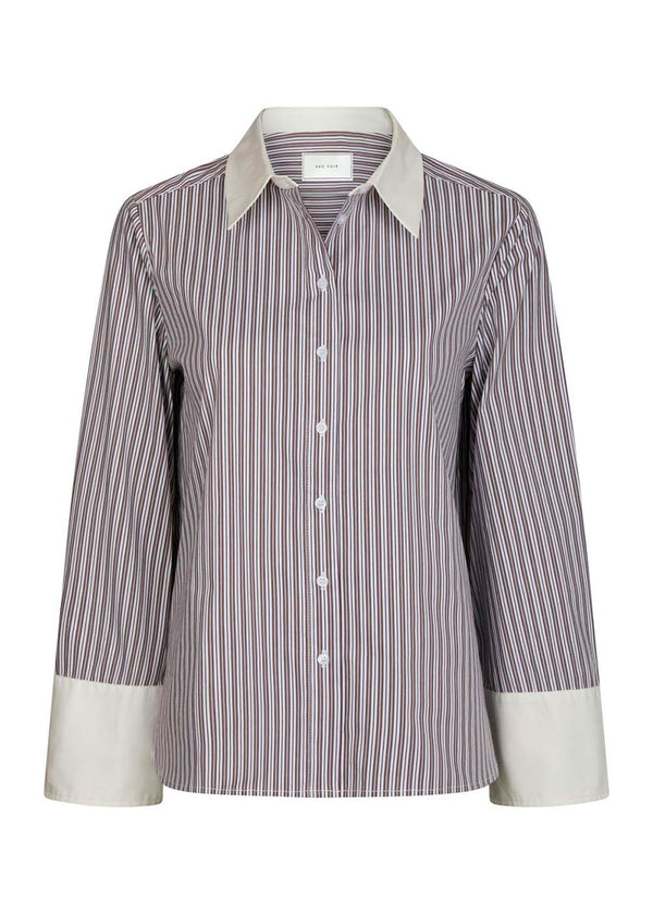 Dranila Stripe Shirt - Brown-Blouses-Neo Noir-Butler Loftet