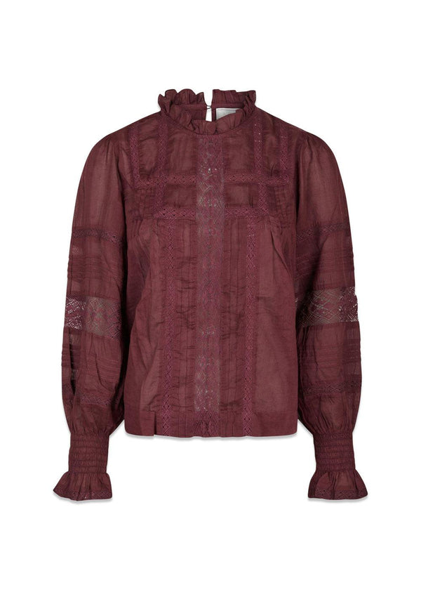 Ebba S Voile Blouse - Burgundy-Blouses-Neo Noir-Butler Loftet