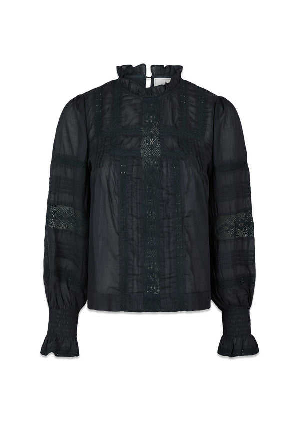 Ebba S Voile Blouse - Navy-Blouses-Neo Noir-Butler Loftet